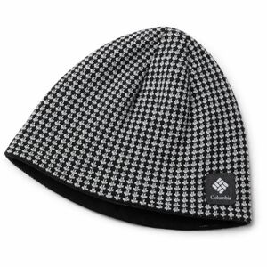 Columbia Reversible Knit Beanie Hat Black White Houndstooth Acrylic Winter Cap